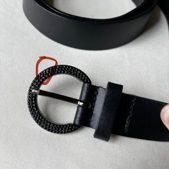 Y2K Express Italian Leather Rhinestone Belt Black Made in Italy 36 Indie Sleaze - Picture 7 of 8